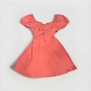 Altar'd State Coral Puff Sleeve Bow Cottage Core Romantic Whimsical Mini Dress
